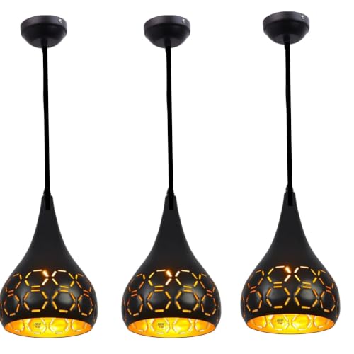 Image of GreyWings Black Aluminium Hanging Light for Home | Designer Pendant Light with E27 Holder | Modern Ceiling Hanging Lamp for (Bulb is not Included) Small Pack of 3