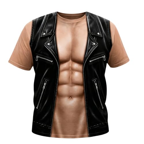 Image of CHUNOTU Mens T Shirt Funny 3D Fake Muscle Chest American Flag Graphic Tees