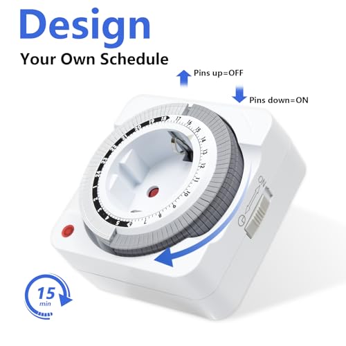 Mechanische Zeitschaltuhr Steckdose, 24-Stunden-Programm Analoge Zeitschalt-Steckdose mit 96 Segmenten 15 min Schaltintervall, für Saisonbeleuchtung, Feiertagsdekorationen, Lampen, Wachsen Licht