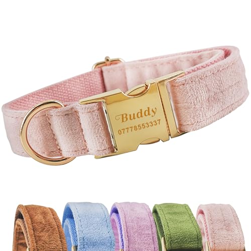 Personalised Dog Collar Custom Adjustable Velvet Dog Collars