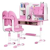 【Hauteur ajustable et support lombaire ergonomique】La hauteur du bureau et de la chaise peut être ajustée selon la taille de l'enfant, adaptant aux bureau ado fille et bureau ado. Le design à double support dorsal enveloppe le corps et soutient la taille, aidant les enfants à développer de bonnes habitudes assises.