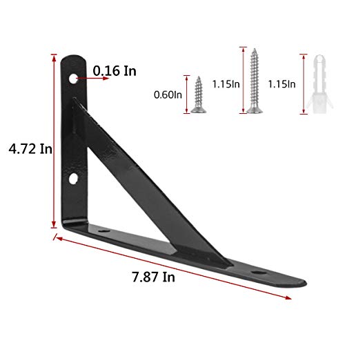 Starvast 4 Pack Heavy Duty Shelf Brackets 7.8 X 4.7 Inch, Floating Shelves Black Triangle Shelf Brackets, 90 Degree Angle Wall Mounted Shelf Supporter Corner Bracket (200X120Mm) #TOP1