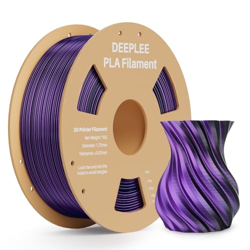 DEEPLEE Silk PLA 3D Printer Filament 1.75mm 1kg, Silk Dual Color Black Purple PLA, Dimensional Accuracy +/-0.02mm, Smooth & Shiny Texture, Multi Color 3D Printing Filament