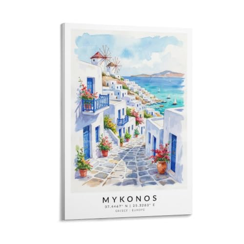 Affiche Mykonos aquarelle voyage 40x60cm impression de paysage urbain poster