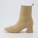 CUSHIONAIRE Women's Milo Stretch Ankle Sock Boot – Soft Knit Upper, Memory Foam Padding, Lightweight 1.75' Heel, Wide Widths Available, SAND, 6.5