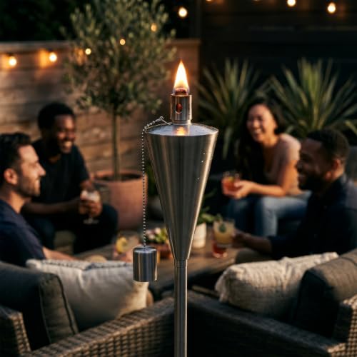 Harbour Housewares Torches de Jardin en Métal - Cône - Paquet de 6 - Torches de Jardin Argentées de 146 cm Éclairage Extérieur Moderne Lampe à Huile de Paraffine Lanterne à Flamme de Bougie – vue 8