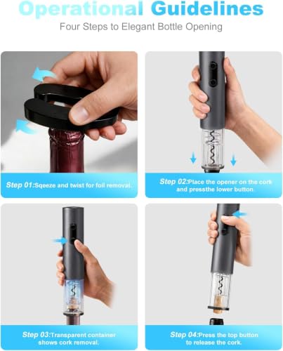 Image of PEIPU Electric Wine Opener Set, Battery Operated 5-in-1 Wine Gifts for Wine Lovers with Storage Base, Foil Cutter, Wine Aerator Pourer & Vacuum Stoppers, Dark Grey