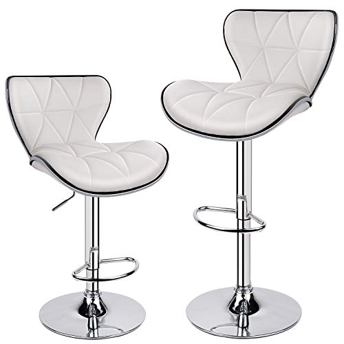 Leopard Shell Back Adjustable Swivel Bar Stools, Pu Leather Padded With Back, Set Of 2 (White) #TOP2