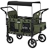Stroller Wagon for 4 Kids, Premium Quad Stroller Wagon with 4 Convertible Seats, Adjustable Push/Pull Handles, 5-Point Harness Belt, Snack Tray, Removable Canopy & Flat Fold, One-Step Brake, Green