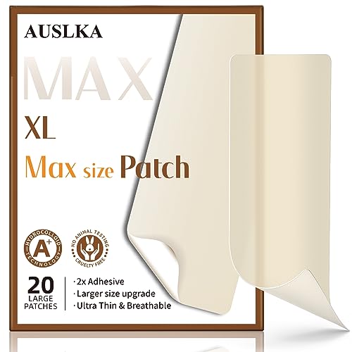 AUSLKA Emblema grande para espinhas XL, 20 tiras – pontos hidrocolóides, remendo de imperfeições, brotos de grãos – autocolantes de imperfeições – tamanho máximo