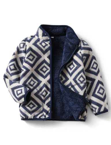 Image of Kids Printed Polar Fleece Jacket Toddler Baby Boys Girls Autumn Winter Warm Sherpa Lining Outerwear Soft Lightweight(90)