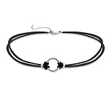 CHUVORA Zinc Open Circle Pendant Multi-Layer Black Suede Leather Choker Collar Necklace, Expandable...