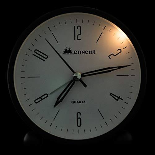 Alarm Clock.mensent 4 Inch Round Silent Analog Alarm Clock Non Ticking, With Night Light, Snooze, Battery Powered Super Silent Alarm Clock, Simple Design Beside/Desk Alarm Clock (Black) #TOP3