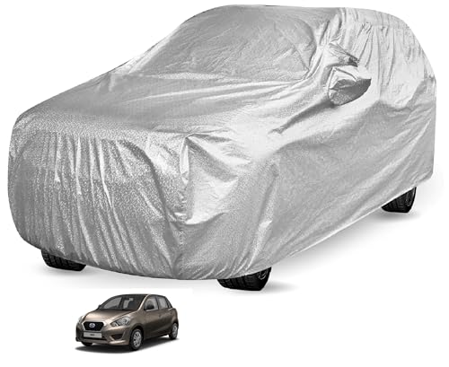 Image of Auto Hub Waterproof Car Cover Compatible with Datsun Go with Mirror Pocket, Soft Cotton Lining, Waterproof Datsun Go Car Cover- Metallic Silver