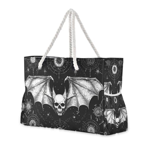 Evil Skull Black Gothic Bags With Zipper Waterproof Sandproof with side pockets Large Beach Bag Tote for Travel Gym Vacation