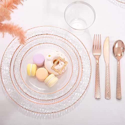 Nervure 300Pcs Rose Gold Plastic Silverware - Rose Gold Plastic Cutlery - Rose Gold Disposable Silverware Set Include 100 Forks, 100 Knives, 100 Spoons Perfect For Parties & Weddings & Birthday #TOP2