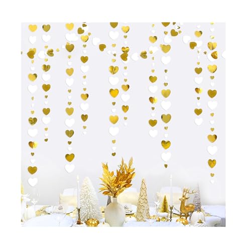 52 feet Love Wreath Hanging Paper Streamer Banner, Hanging Streamer Banner, Anniversary Wedding Bachelorette Bride Shower Birthday Christmas Housewarming Background Decorated in White and Gold