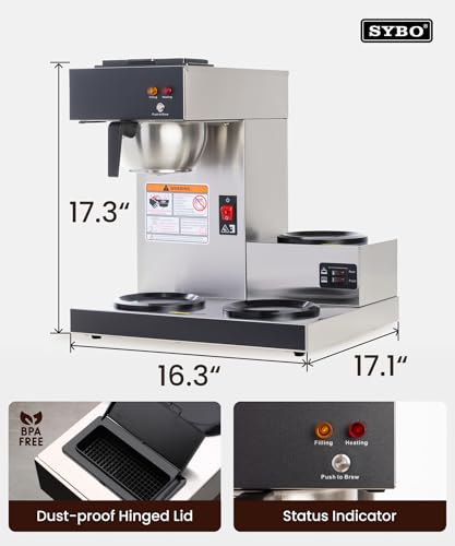 SYBO Commercial Coffee Maker 12 Cup, Pour Over Drip Coffee Maker Brewer with 3 Lower Warmers, Stainless Steel Cafetera - Image 3
