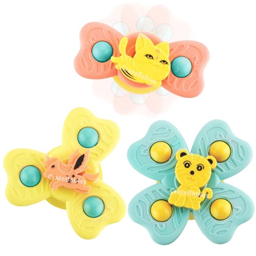 Baby Spinner Toy for Baby Bath Toys Water Toys for Kids Suction Cup Fidget Spinner Sensory Toddler Infant Flight Travel Toy Stick to Car Window Birthday Return Gift for Kids 3 Pcs