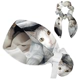 Gorro de Enfermera quirúrgica,Gorros para Mujer con Banda para el Sudor,Manta y Gato