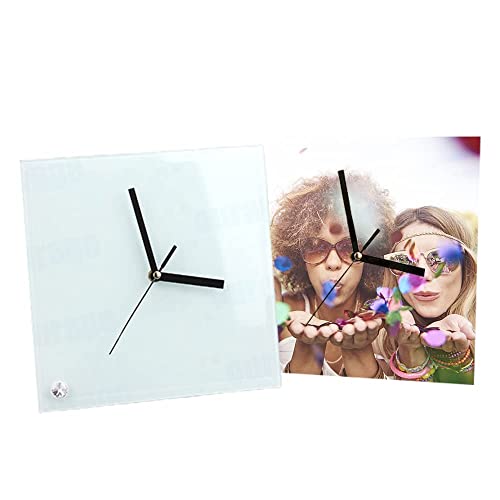 Mr.r 2 Piece 8'' Sublimation Blanks Glossy Glass Photo Frame Clock,Square Clock Picture Frame For Heat Transfer Printing,7.8X7.8 Inch #TOP4
