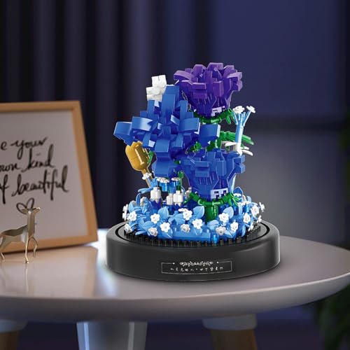 Image of QLT QIAOLETONG Flower Bouquet Building Set, 630 PCS Blue Rose Mini Building Blocks Kit for Adults, Flowers Botanical Collection for Home Decor, Mother's Day for Her Mom Women Wife Girlfriend