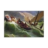 Jules Joseph Ménard - Póster de Cristo durmiendo en el barco para pared, pintura en lienzo, obras de arte, decoración de dormitorio, sala de estar, 50 x 75 cm