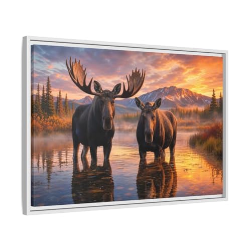 Cadre toile élan nature paysage horizontal grand format 75x50 cm blanc