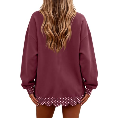 Womens Mock Neck Sweatshirt Scalloped Edge Patchwork Polka Dot Sweatshirt - image 2
