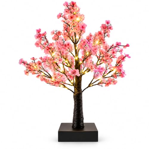 Artificial Blossom LED Tree Light with Black Base for Home Decor (Pink) | Warm White LEDs, Flexible Branches, Touch Control, Tabletop Decor, Indoor Lighting, Festive Decoration, Gift Idea