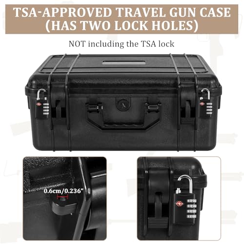 Image of TSA Approved Gun Pistol Case Waterproof Handgun Case with Pre-Cut EVA Foam Shockproof Travel Carrying Hard Shell Case Included Silica Gel Canister, Black