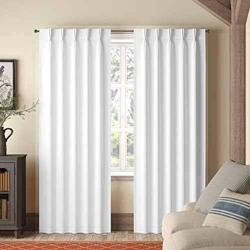 Magic Drapes Pinch Pleated Curtains Blackout for Bedroom Living Room Thermal Insulated Room Darkening Patio Door Window Curtain Panel with Tiebacks & Hooks W(26"+26") L84 (2 Panels Combined, White)