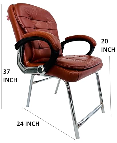 Image of Stainless Steel Special Director Principal Manager Office Visitor Study Chair with Arm Rest with Double Pipe Frame and Cushioned Seat Back (4, Brown, H Frame)