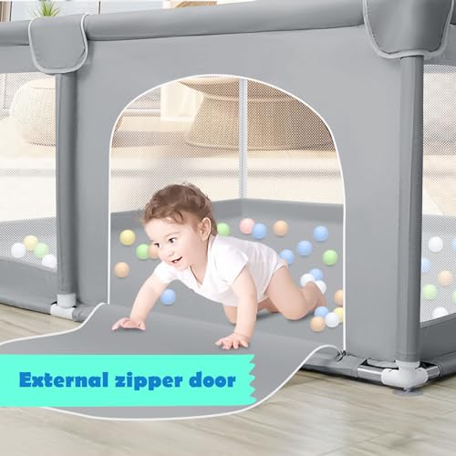 ZSW Baby Playpenfor Babies and Toddlers with Anti-Slip Base, 50”×50” Safe Play Yard for Babies ndoor & Outdoor Large Fence, Sturdy Kids Activity Center (Gray) - Thumbnail 4