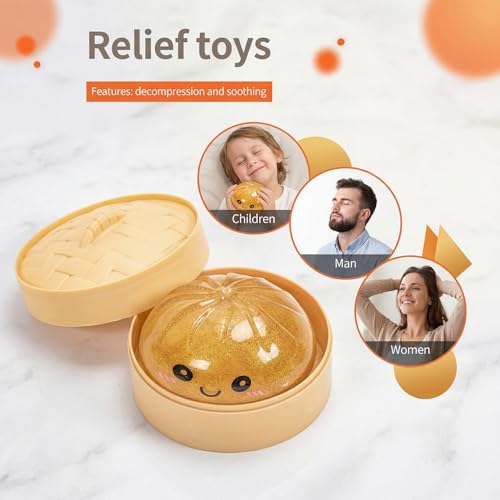 Colorful Glitter Dumpling-Sparkling Dumpling Sensory Soft Buns for Stress Relief & Anxiety,Fun Novelty Gift with Steamer Blind(White+Gold) - 4