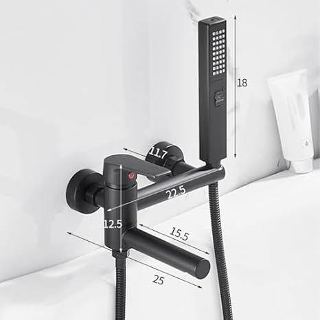 Shower Head Set, Bath Shower Mixer Tap Chrome Wall Mounted Bath Taps Bathroom Tub Tap 360 Swivel Spout Hand Held Shower Head and Hose Set for Bath Taps-B,Black-B
