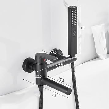 Shower Head Set, Bath Shower Mixer Tap Chrome Wall Mounted Bath Taps Bathroom Tub Tap 360 Swivel Spout Hand Held Shower Head and Hose Set for Bath Taps-B,Black-B