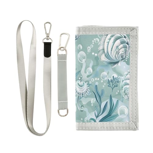 Kids Wallets for Boys Girls Toddler Trifold Wallet Children Small Seashells Algae Bubbles with Zipper Coin Pocket