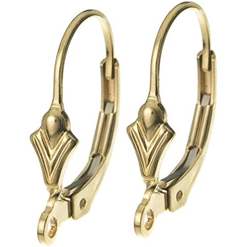 Regal Findings-4 Pack (2 Pairs) Gold Filled Fleur De Lis Ear Wire Lever Back Clip Earring Connector with Closed Ring. Size:17 x 10 mm; Designed with a Wide Opening and Strong hinged Closure, (4) Cover