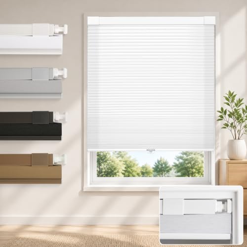 No Drill No Tools Light Filtering Cellular Shades White, 16.5" W x 36" H | Honeycomb Blinds for Indoor Windows with Thermal, Free‑Stop, No Tools Required, Protects Privacy, Ideal for Bedroom, Home.