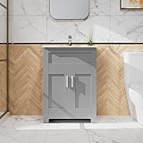 Homecart 24 inch Bathroom Vanity Sink Combo Grey Vanity Cabinet and White Ceramic Sink w/Pop Up Drain