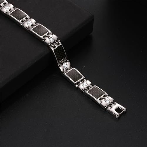 OIDEA Bracelet Magnétique pour Homme: Gourmette Chaîne Homme en Acier Inoxydable avec Incrustation de Fibre de Carbone Noire et Zircon-Cadeau de la Saint-Valentin,Fête des Pères et Anniversaire – vue 4