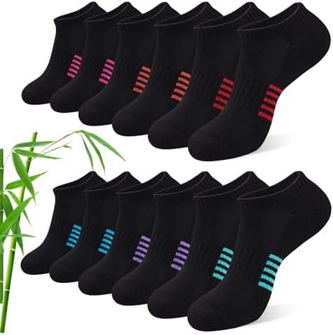 Effeet Bambus Sneaker Socken Damen 6/12 Paar, Atmungsaktive Gepolsterte Sportsocken Laufsocken, Anti Schweiß Kurze Socken Damen 39-42 35-38 Bunt, Geschenke für Frauen Sommer