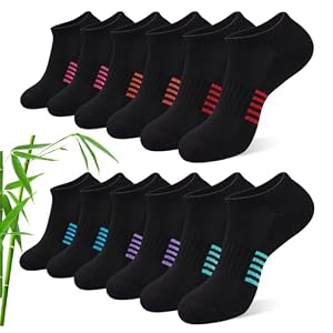 Effeet Bambus Sneaker Socken Damen 6/12 Paar, Atmungsaktive Gepolsterte Sportsocken Laufsocken, Anti Schweiß Kurze Socken Damen 39-42 35-38 Bunt, Geschenke für Frauen Sommer, Mehrfarbig Schwarz 39-42