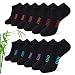 Effeet Bambus Sneaker Socken Damen 6/12 Paar, Atmungsaktive Gepolsterte Sportsocken Laufsocken, Anti Schweiß Kurze Socken Damen 39-42 35-38 Bunt, Geschenke für Frauen Sommer, Mehrfarbig Schwarz 39-42