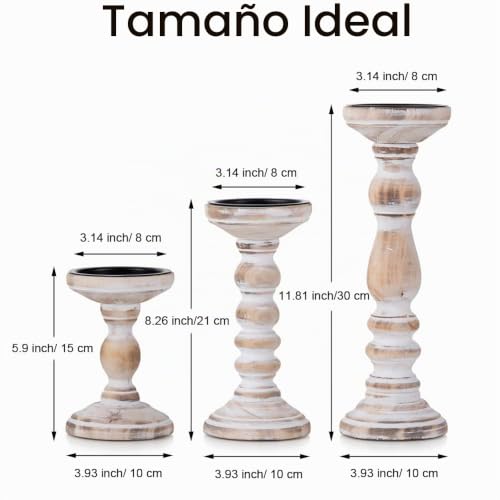 Miniatura 6 de Inweder Rústico Portavelas De Madera Con Pilar - 3 Portavelas De Madera Con Pilar Juego De Portavelas De Color Blanco Envejecido Portavela Para Centros De Mesa De Boda Decoración Habitación Hogar