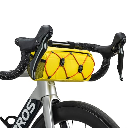 ROCKBROS 自転車 フロントバッグ ハンドルバーバッグ 2.2L大容量 2WAY 自転車バッグ 六角デザイン 小物入れ 軽量 ショルダーベルト付き ベルクロ固定 3点固定 取り付け簡単 ロードバイク マウンテンバイク サイクリング (イエロー)