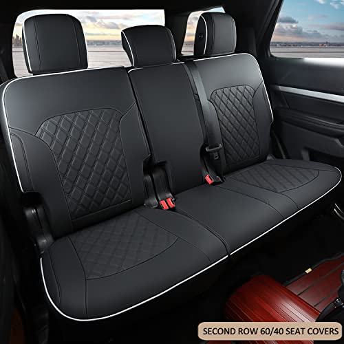 Image of GIANT PANDA Pu Leather 7 Seats Car Seat Covers Full Set Custom Fit Ford Explorer 2016 2017 2018 2019 XLT,Limited,Platinum,Sport,Base,3 Row Model with Second Row 40 /60 Split Seats- (Black)