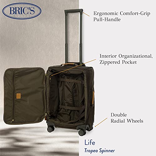 Bric's Life Tropea 21-Inch Carry On Spinner - Luxury Luggage With Spinner Wheels - Away Luggage And Lightweight Carry On Suitcases With Wheels - Faux Suede - Olive #TOP2