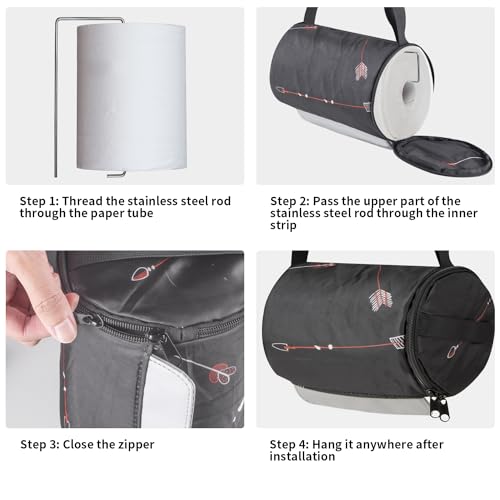 YUJHON Hanging Camping Toilet Paper Holder Kitchen Waterproof Paper Towel Holder Organizer Bathroom Toilet Paper Protector from Cats Outdoor Travel Portable Roll Paper Storage Bag(Long Black Pattern) by YUJHON - Image 4